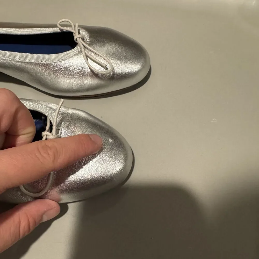 NUR Italy Ballet Flats Metallic Silver Leather Bow Women EU 39 US 8.5 Flat Shoes
